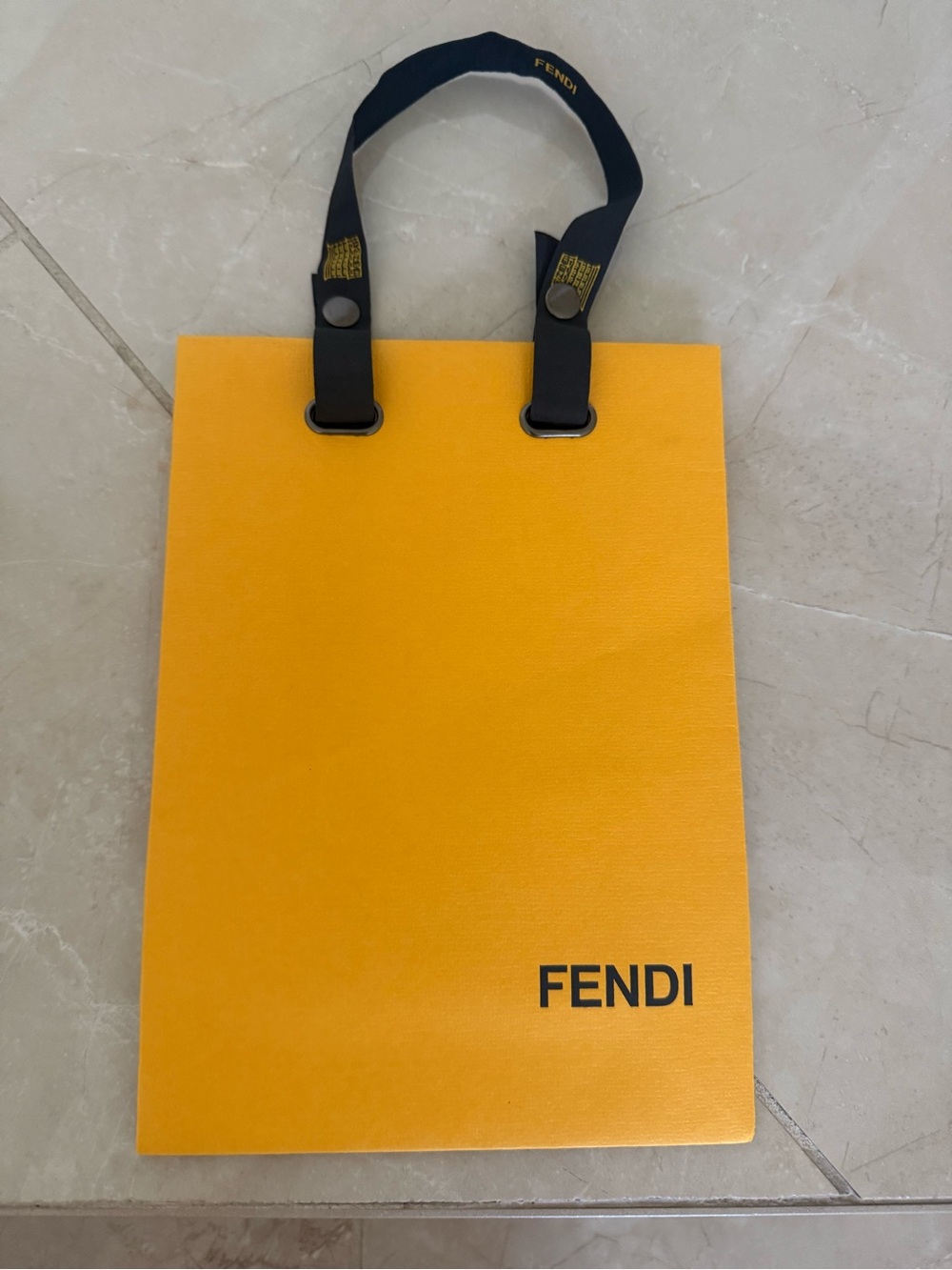 Fendi Yellow-Orange Gift Bag with Black Ribbon Handles